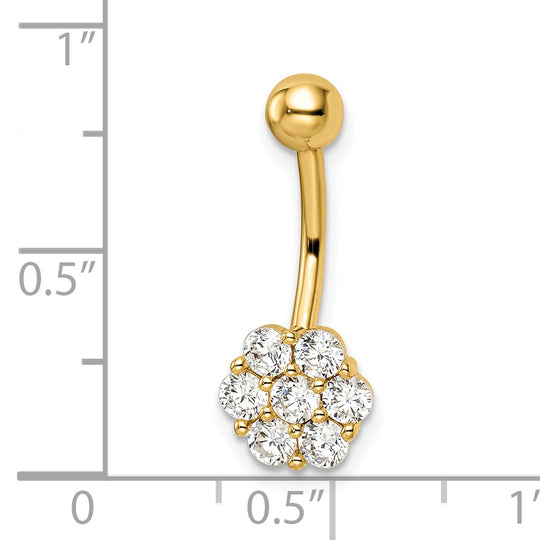 Anillo para Ombligo con Flor de Circonita Cúbica de Calibre 14 en Oro 14k