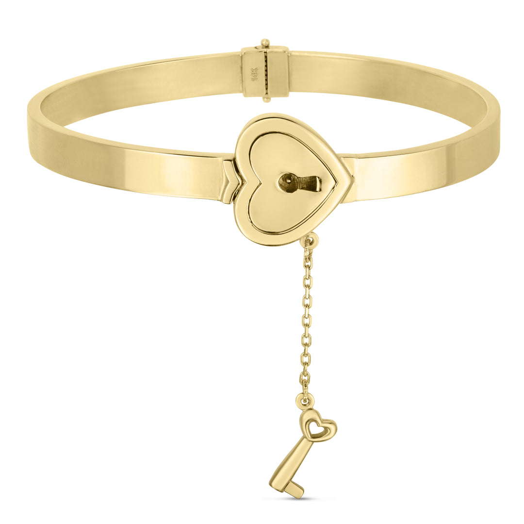 Brazalete con Llave y Candado de Corazón en Oro de 14k