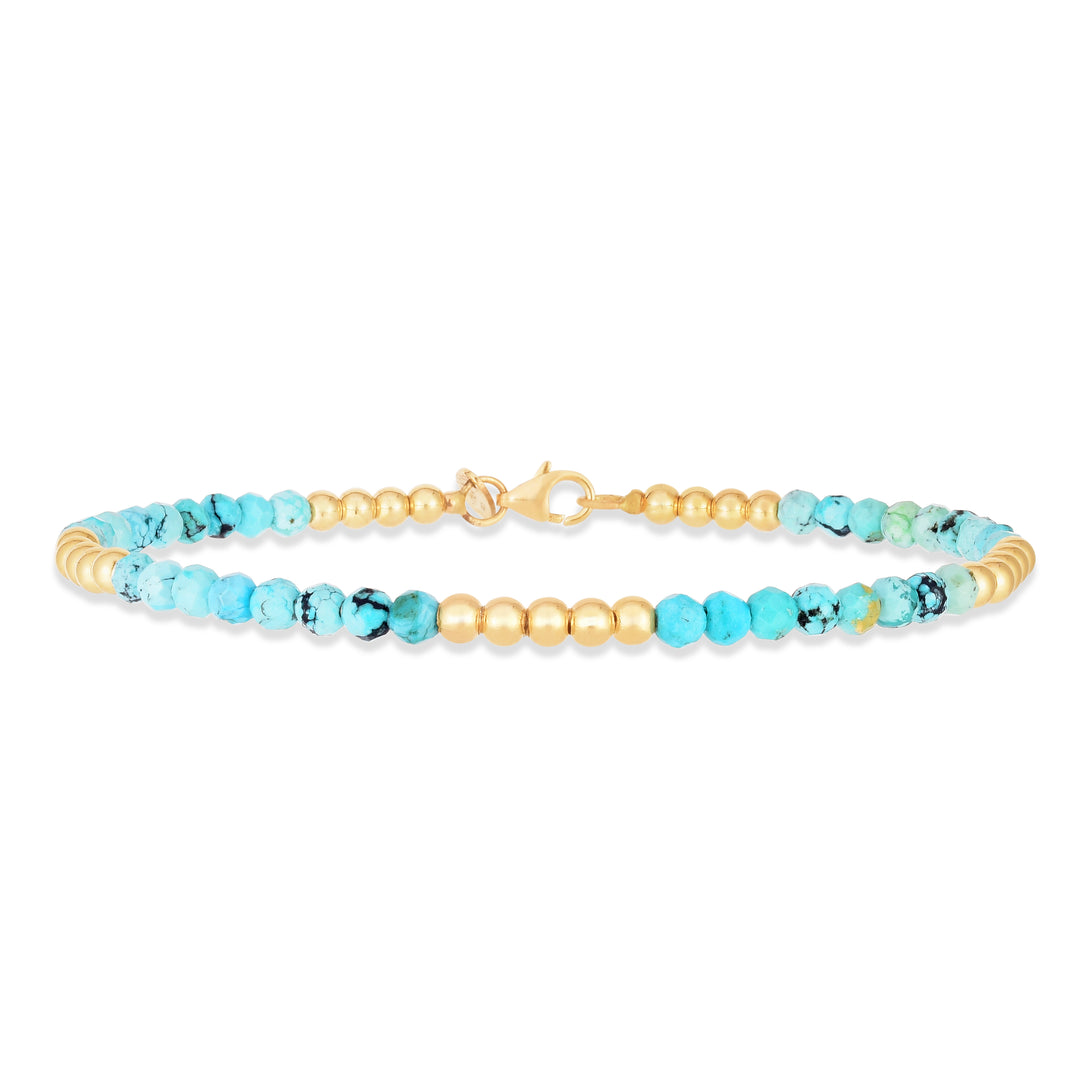 Pulsera de Cuentas Pallina de Turquesa en Oro Amarillo de 14k