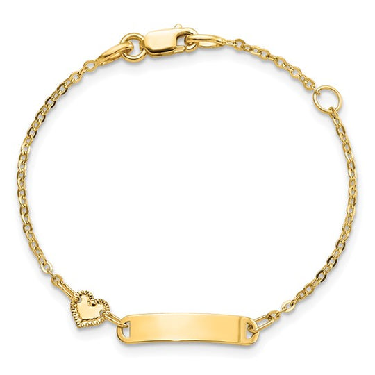 Pulsera Infantil de Identificación con Corazón Pulido de 14K