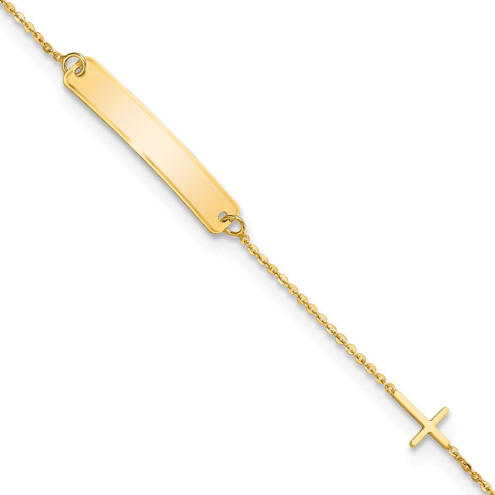 Pulsera ID Cruz Pulida de 14K de 5.5 Pulgadas