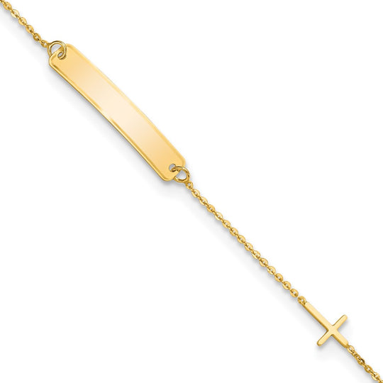 Pulsera de identificación cruzada pulida de 14k de 5,5 pulgadas