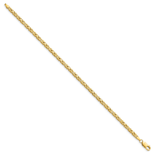 Pulsera de Oro Amarillo de 14k de 8 pulgadas y 2.5 mm Estilo Bizantino con Cierre de Langosta