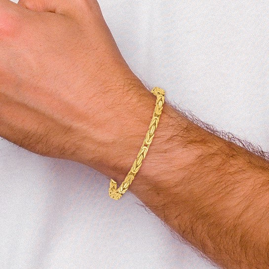 Pulsera de Oro Amarillo de 14k de 8 pulgadas y 3.25 mm Estilo Bizantino con Cierre de Langosta