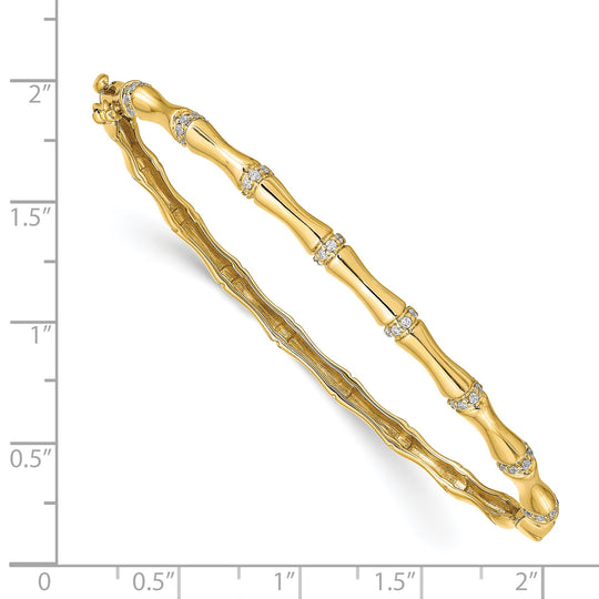 Pulsera Bangle 14k Oro Amarillo Diseño Bambú con Diamantes y Cierre de Bisagra