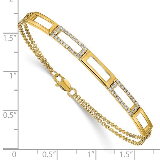 Pulsera de Doble Cadena con Enlaces Rectangulares y Diamantes en Oro de 14k Pulido – 7 pulgadas