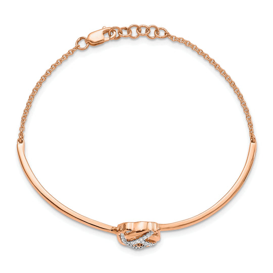 Pulsera de Oro Rosa de 14k con Nudo de Amor Pulido y Diamantes