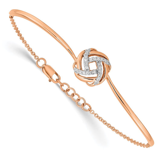 Pulsera de Oro Rosa de 14k con Nudo de Amor Pulido y Diamantes