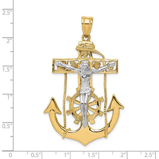 Colgante de Crucifijo Marinero en Oro de 14k Bicolor