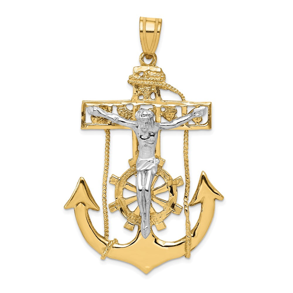 Colgante de Crucifijo Marinero en Oro de 14k Bicolor