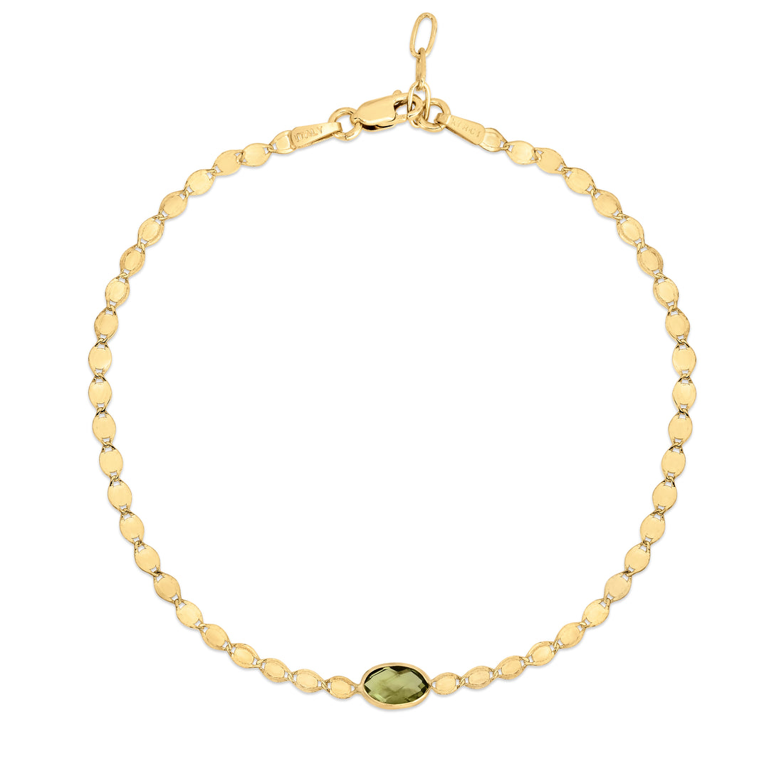 Pulsera de cadena con espejo de peridoto de 14 quilates