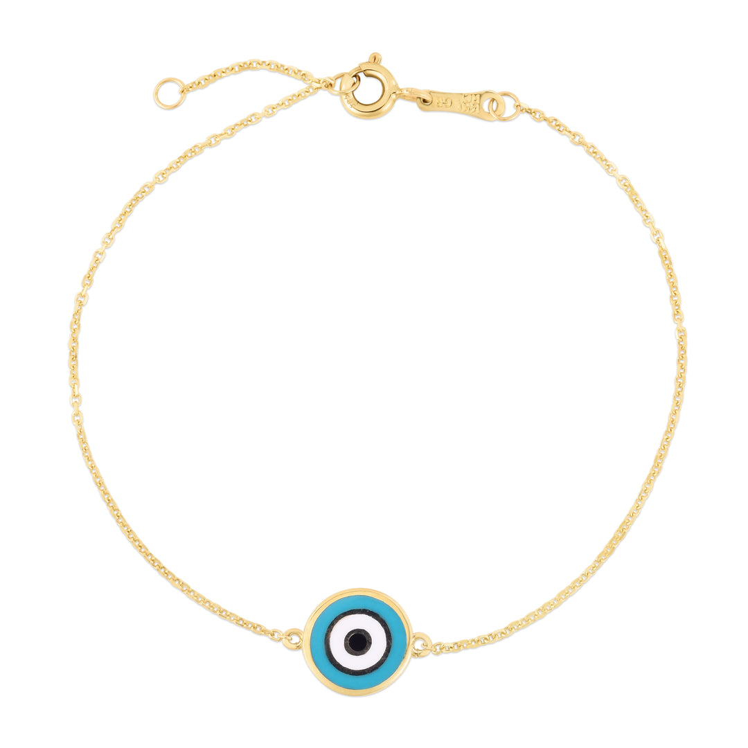 Pulsera de Mal de Ojo Azul en Oro Amarillo de 14k