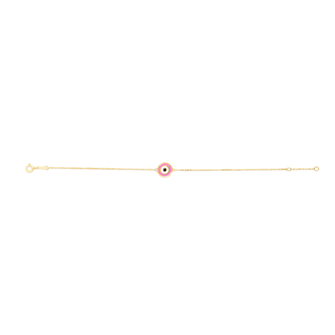 Pulsera Rosa de Mal de Ojo en Oro de 14k