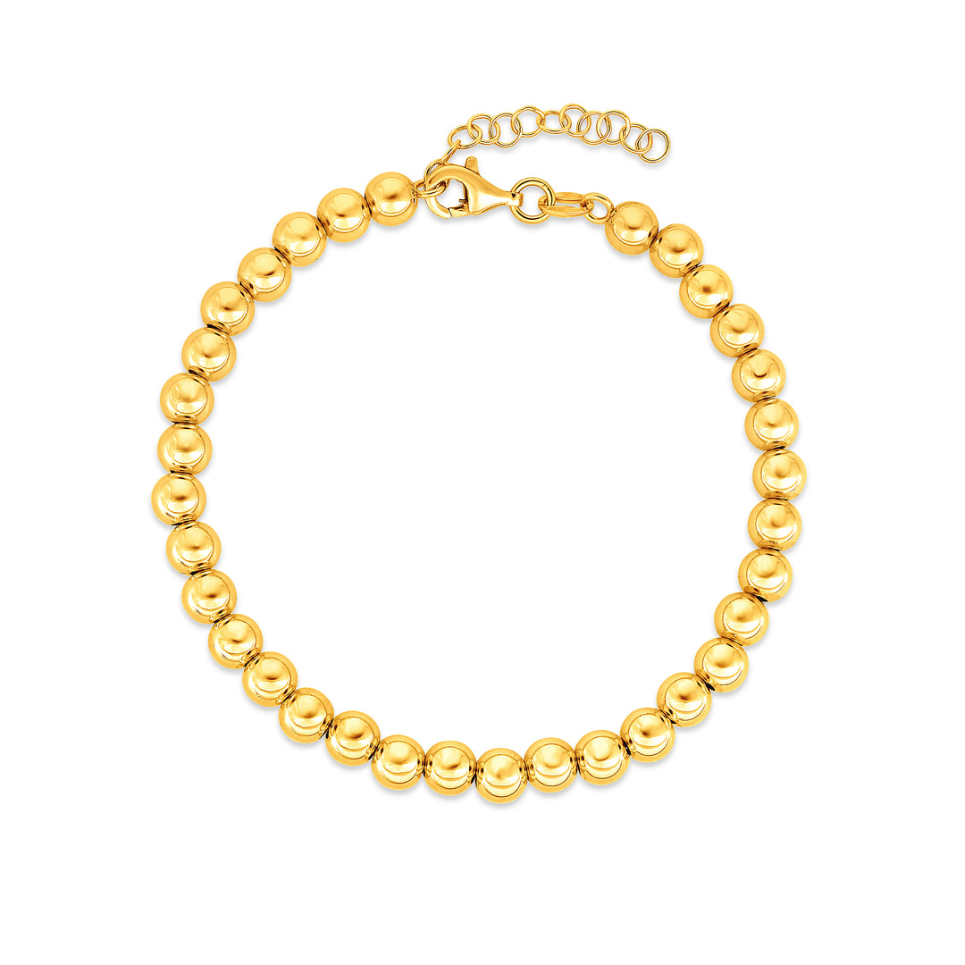 Pulsera de Cadena con Cuentas de 5 mm en Oro Aamarillo de 14k