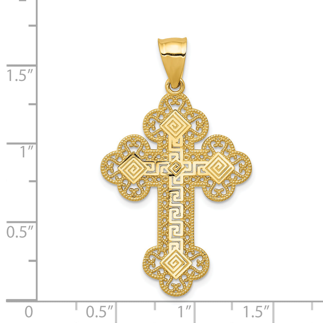 Colgante de Cruz Griega con Botones en Oro Amarillo de 14k