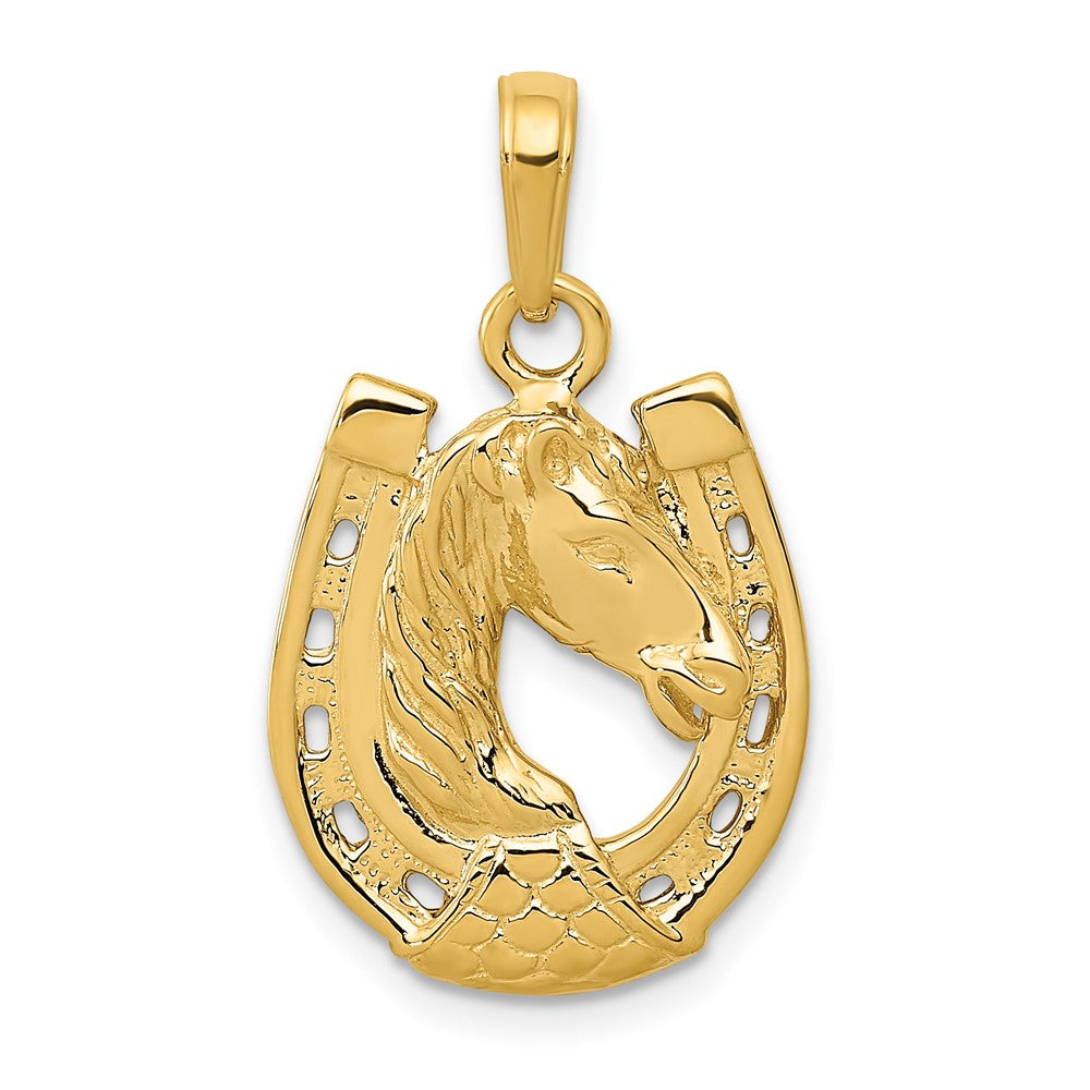 Colgante Cabeza de Caballo en Herradura de Oro Amarillo Sólido Pulido de 14K