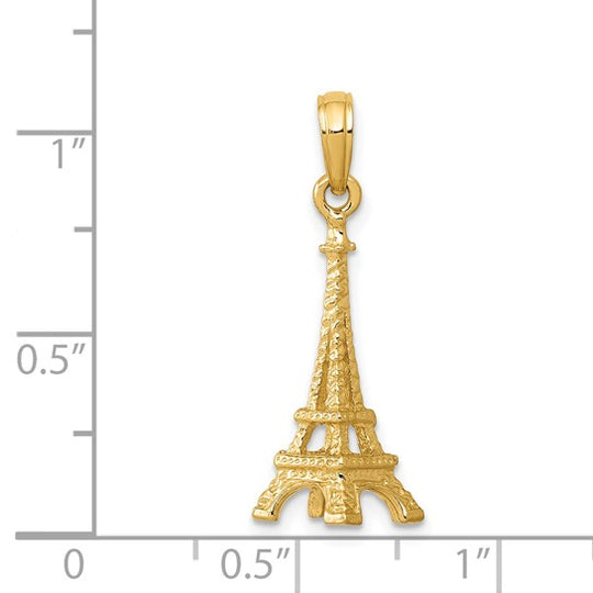 Colgante 3D de la Torre Eiffel Pulido y Sólido de 14K