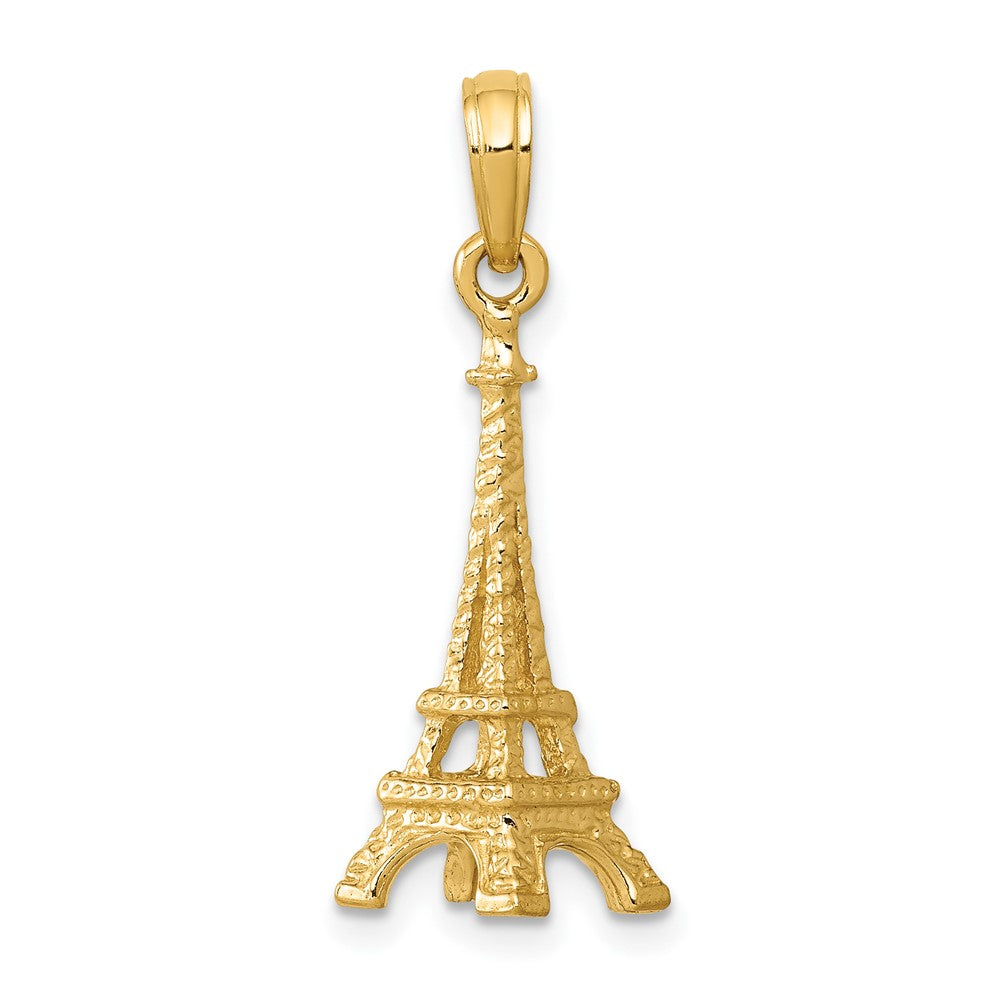 Colgante 3D de la Torre Eiffel Pulido y Sólido de 14K