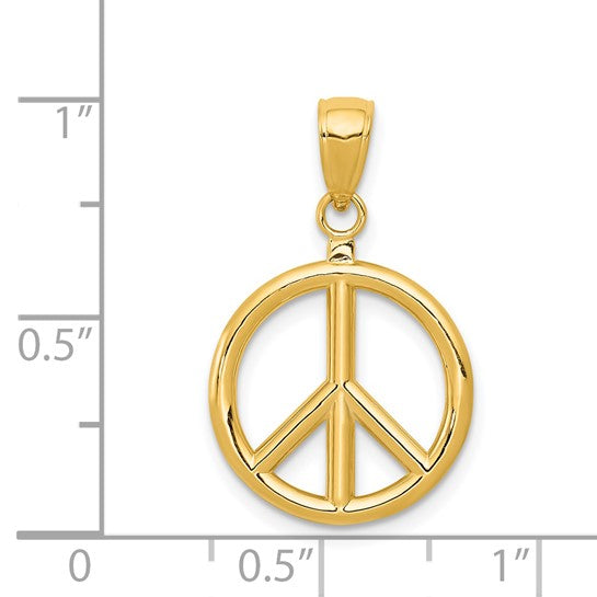 Dije de Símbolo de Paz en 3D Pulido de Oro 14K