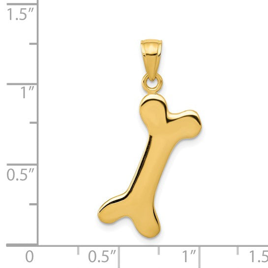 Colgante 14K Hueso de Perro Sólido Pulido