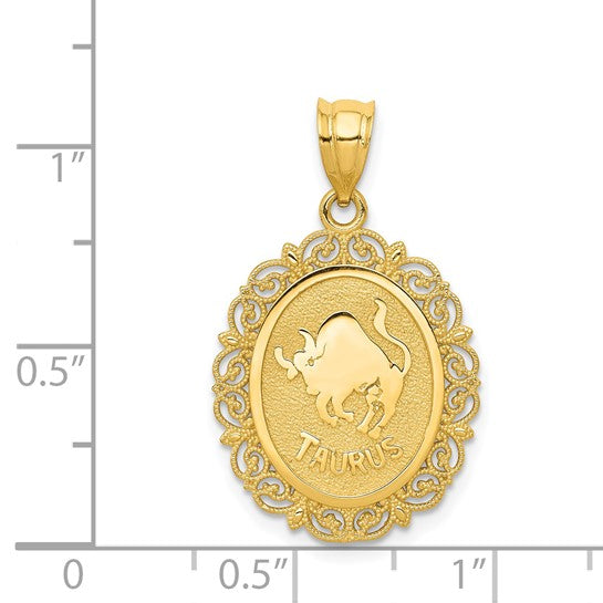 Colgante Ovalado del Zodiaco Tauro en Oro Amarillo de 14K con Acabado Satinado y Pulido