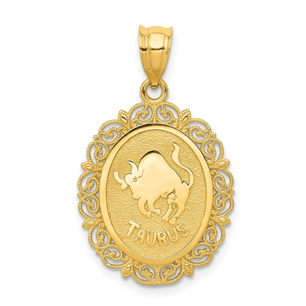 Colgante Ovalado del Zodiaco Tauro en Oro Amarillo de 14K con Acabado Satinado y Pulido