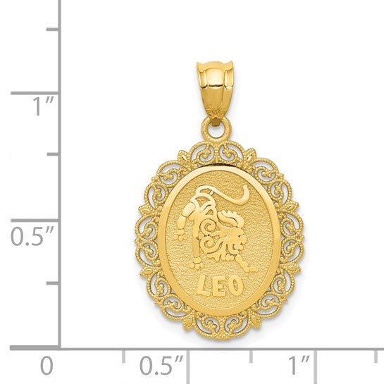 Dije de Leo en Oro Sólido Satinado de 14k, ovalado