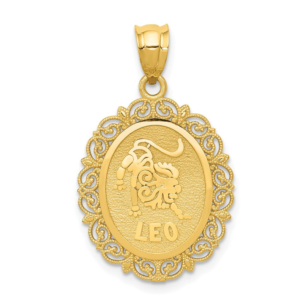 Dije de Leo en Oro Sólido Satinado de 14k, ovalado