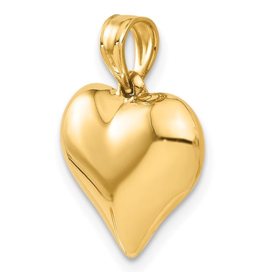 Colgante de Corazón 3D Puffed Pulido en 14K