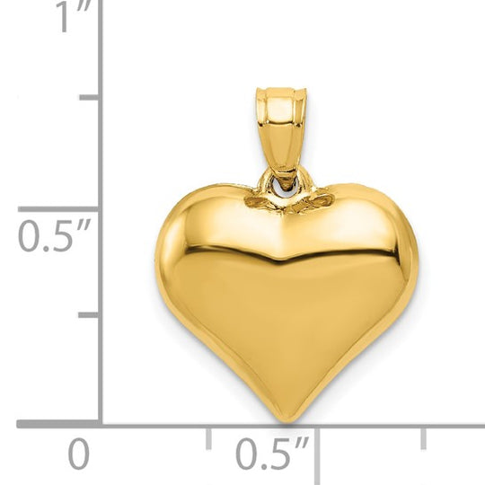 Colgante de Corazón 3D Puffed Pulido en 14K