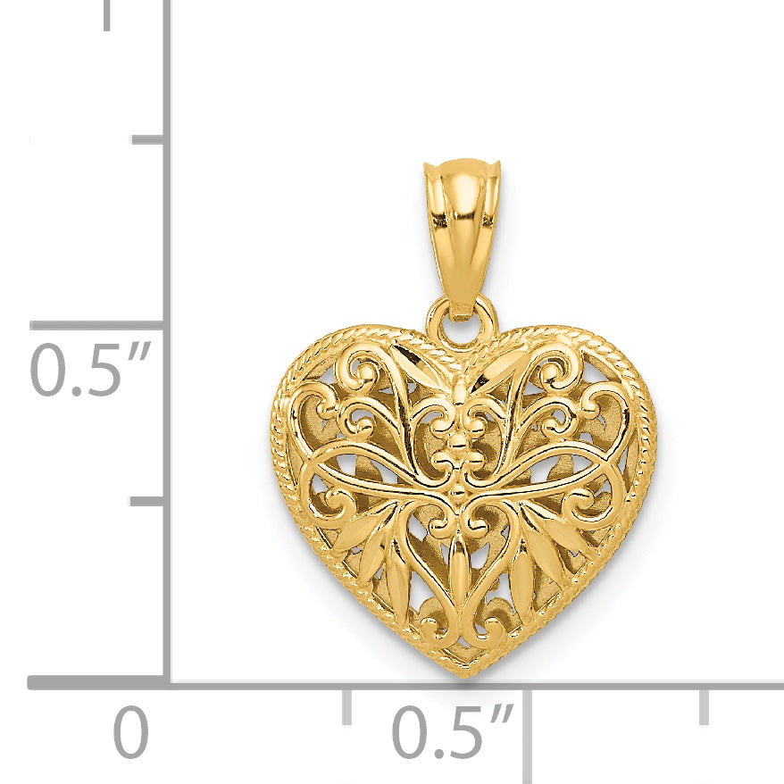 Colgante Reversible Corazón Pulido y Cortado en Diamante de 14K Dos Tonos