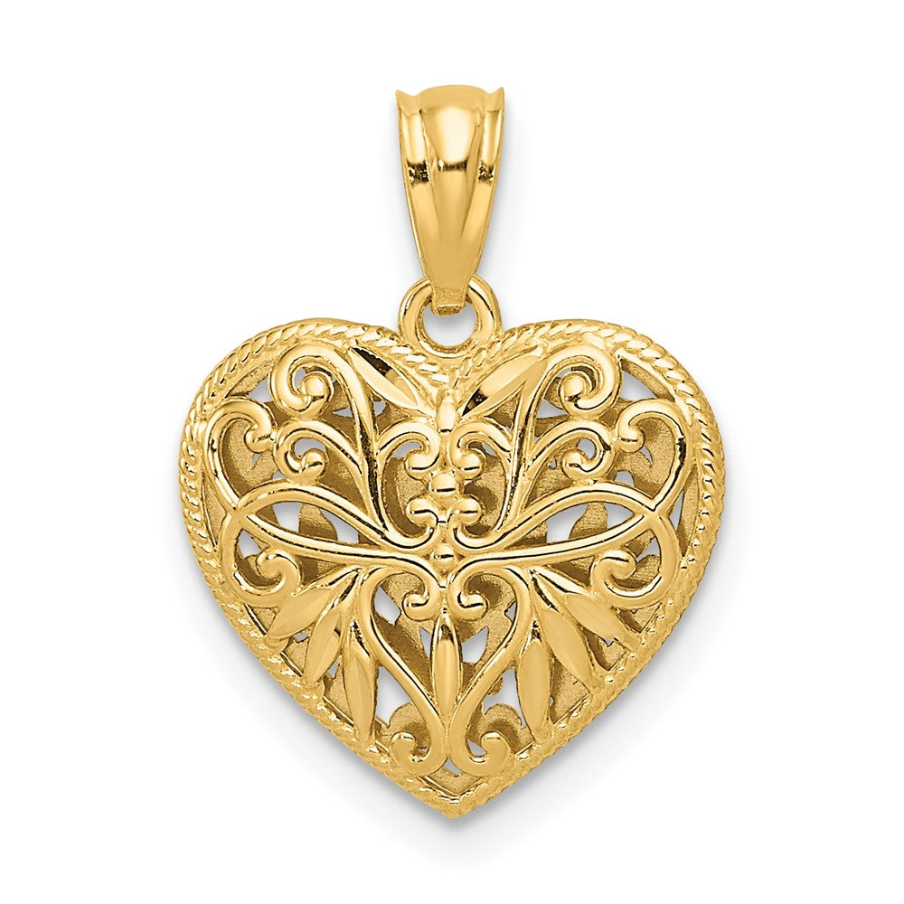 Colgante Reversible Corazón Pulido y Cortado en Diamante de 14K Dos Tonos