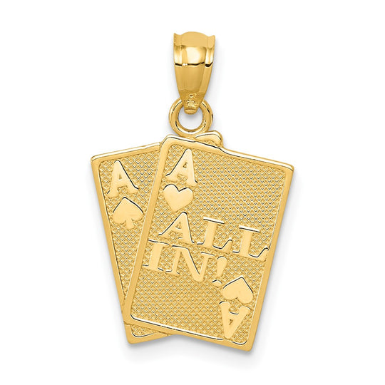 Dije "¡ALL IN!" de Cartas As de Corazones y As de Picas en Oro Amarillo de 14k