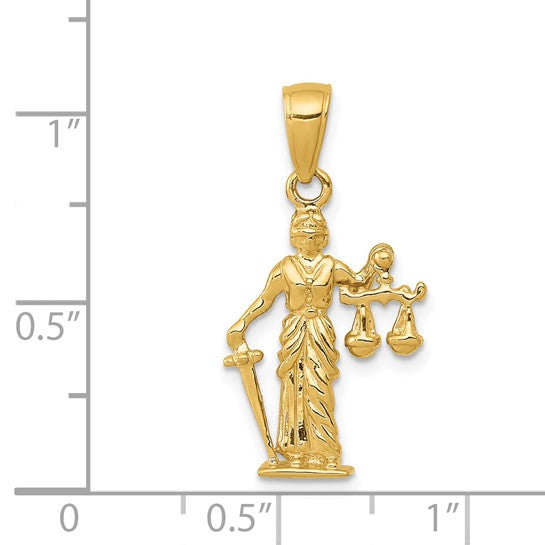 Colgante de la Dama de la Justicia 3D con Balanza Móvil 14K