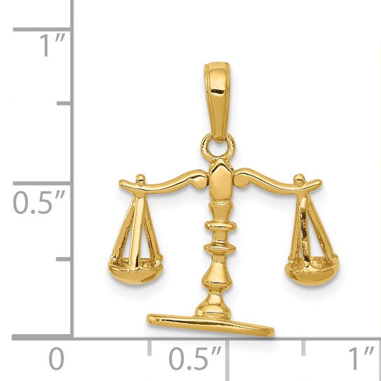 Colgante 3D y Móvil de Balanza de la Justicia en Oro Amarillo de 14K