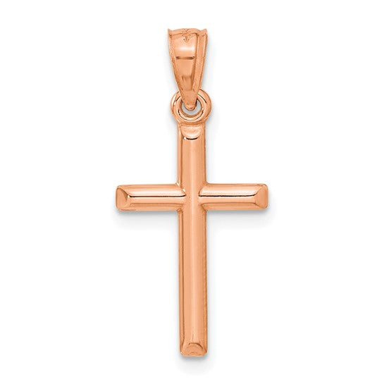 Colgante Cruz Hueca Pulida de Oro Rosa de 14k