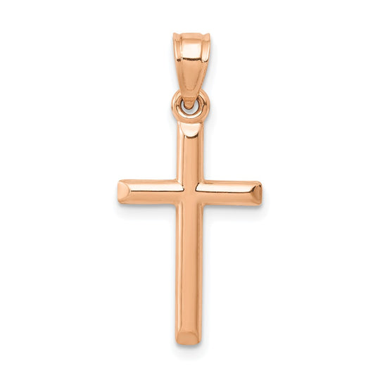 Colgante Cruz Hueca Pulida de Oro Rosa de 14k