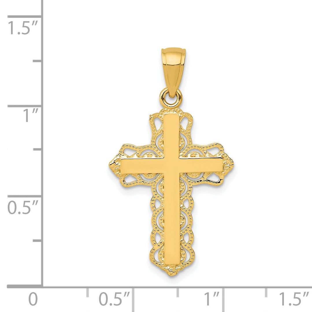 Colgante de Cruz con Borde de Encaje en Oro Amarillo de 14K