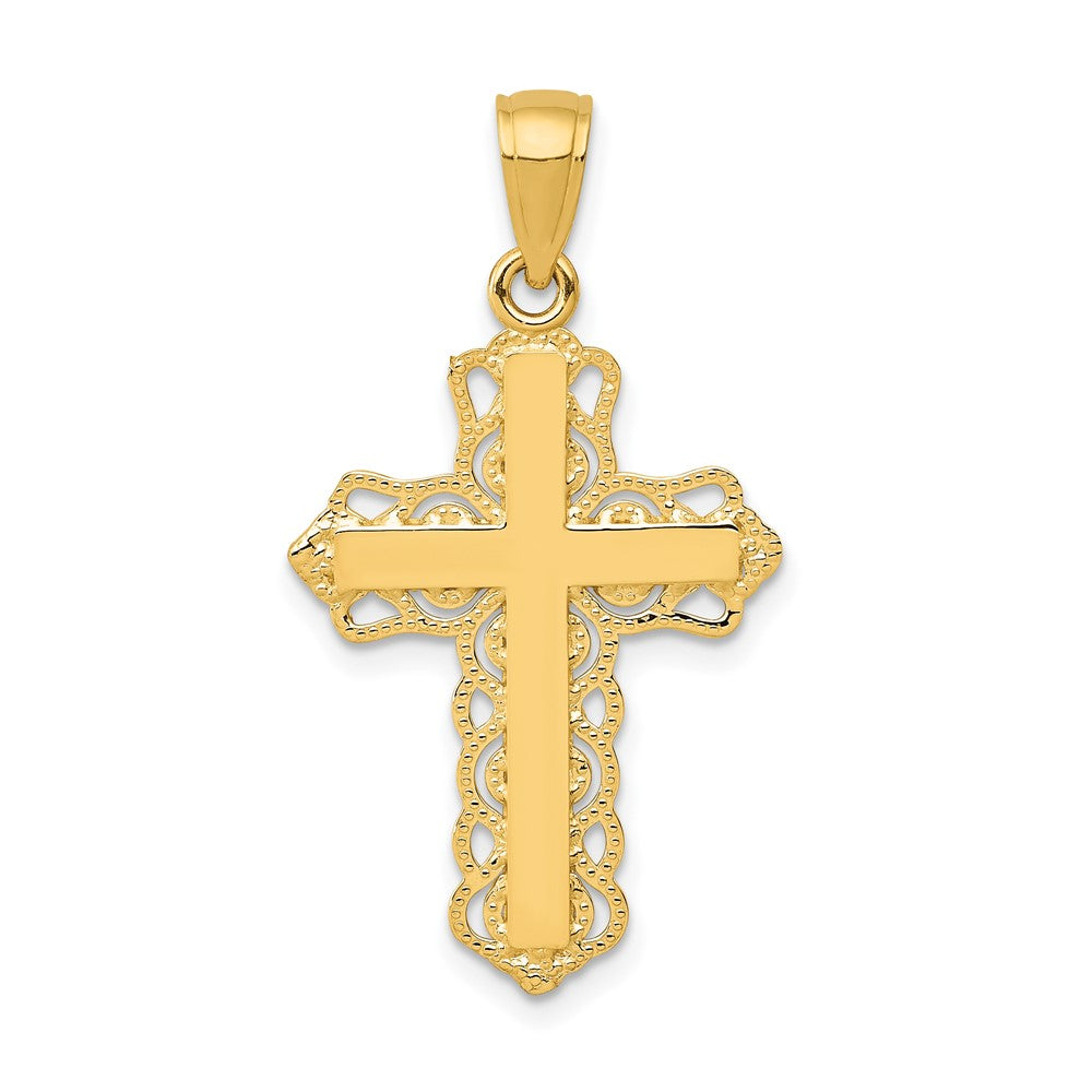 Colgante de Cruz con Borde de Encaje en Oro Amarillo de 14K