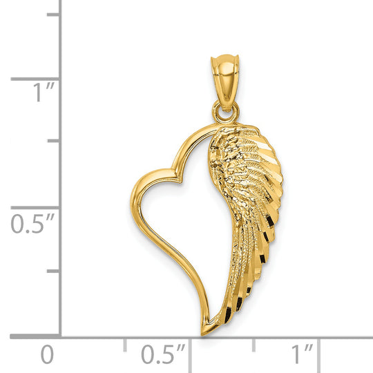 Dije Corazón y Ala en Oro Amarillo de 14k – Pulido