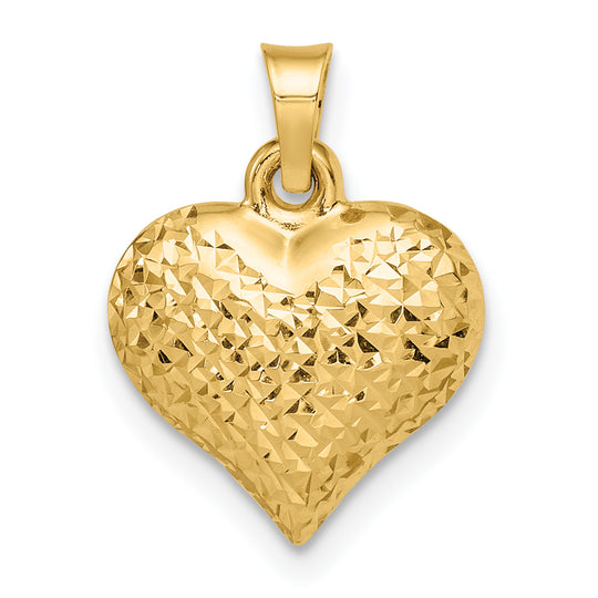 Dije de Corazón Grande con Corte Diamante Pulido en Oro Amarillo 14K