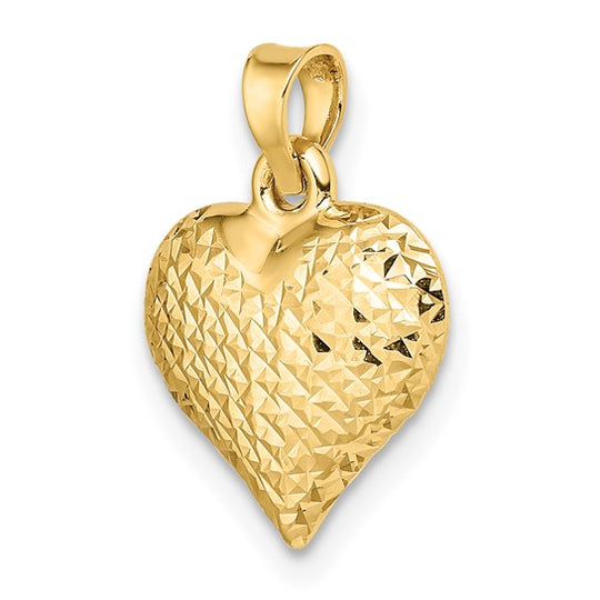 Dije de Corazón Grande con Corte Diamante Pulido en Oro Amarillo 14K