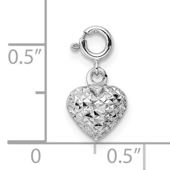 Colgante Dije de Corazón con Corte Diamante en Oro Blanco de 14k con Anillo de Resorte