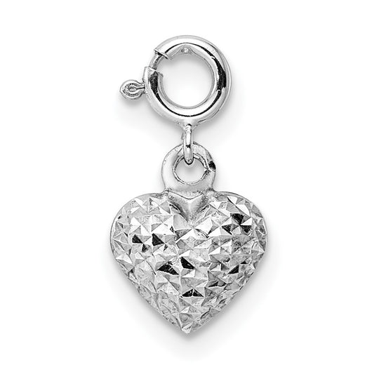 Colgante Dije de Corazón con Corte Diamante en Oro Blanco de 14k con Anillo de Resorte