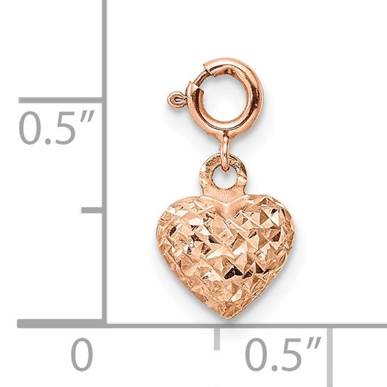 Colgante Dije de Corazón con Corte Diamante en Oro Rosa de 14k con Anillo de Resorte