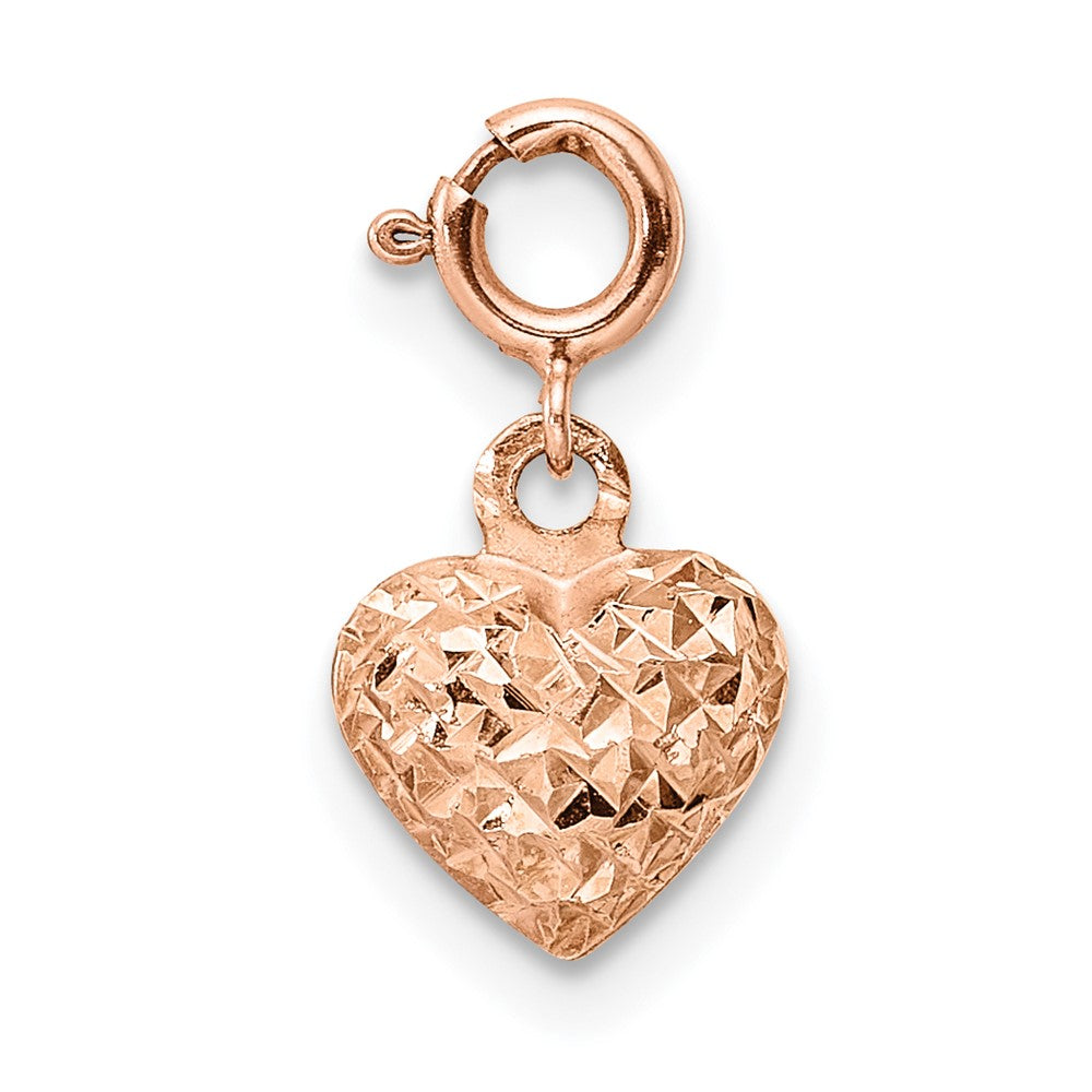 Colgante Dije de Corazón con Corte Diamante en Oro Rosa de 14k con Anillo de Resorte