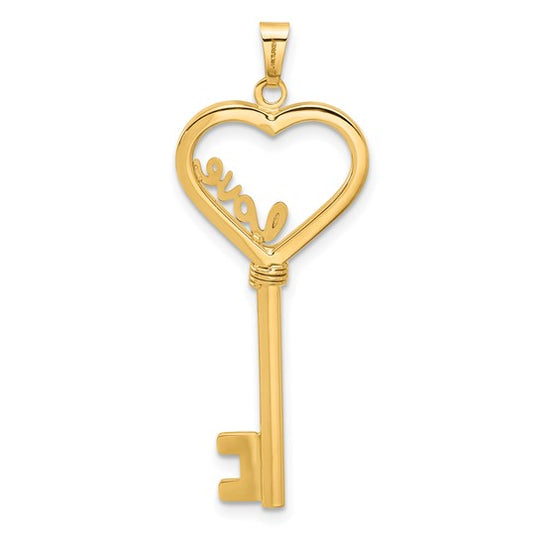 Colgante Llave Corazón LOVE Pulido en Oro de 14k