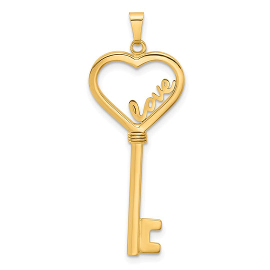 Colgante Llave Corazón LOVE Pulido en Oro de 14k