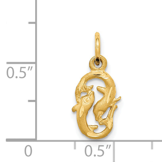 Dije del Zodiaco Piscis en Oro Amarillo de 14k con Acabado Satinado y Corte Diamante