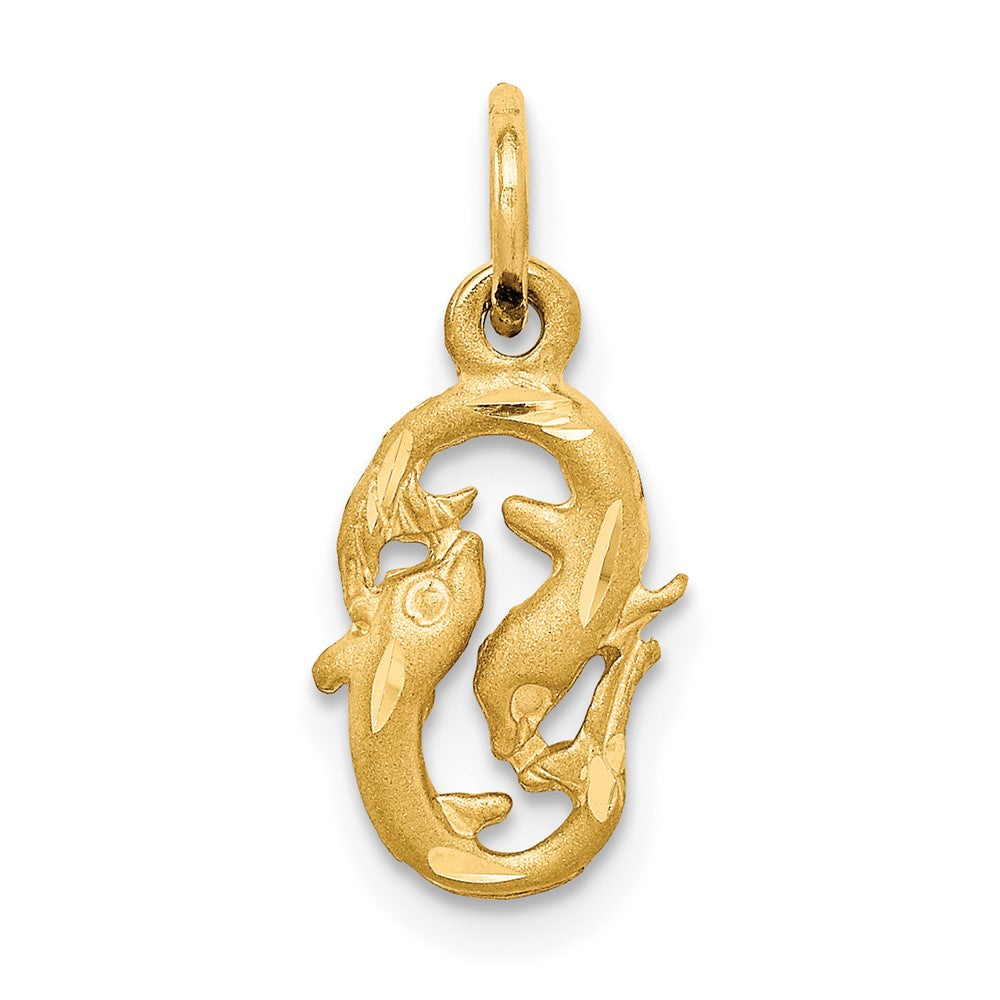 Dije del Zodiaco Piscis en Oro Amarillo de 14k con Acabado Satinado y Corte Diamante